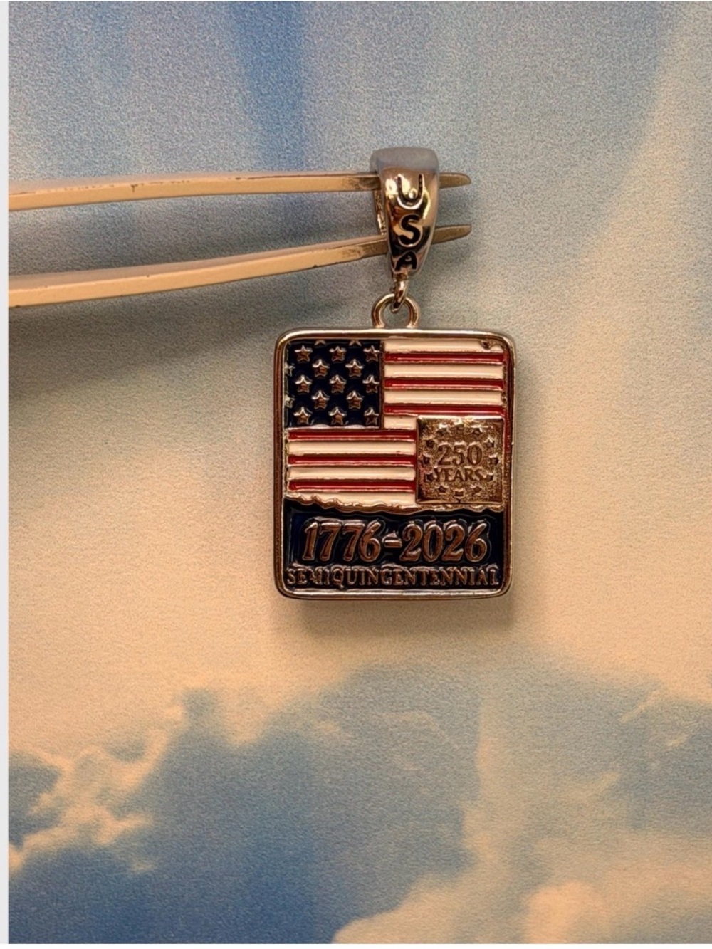 USA 250 Years 1776-2026 Flag Pendant commemorative sterling silver charm